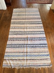Lovely Swedish Hand Made Rag Rug (46.5 x 79 inches) 1920s