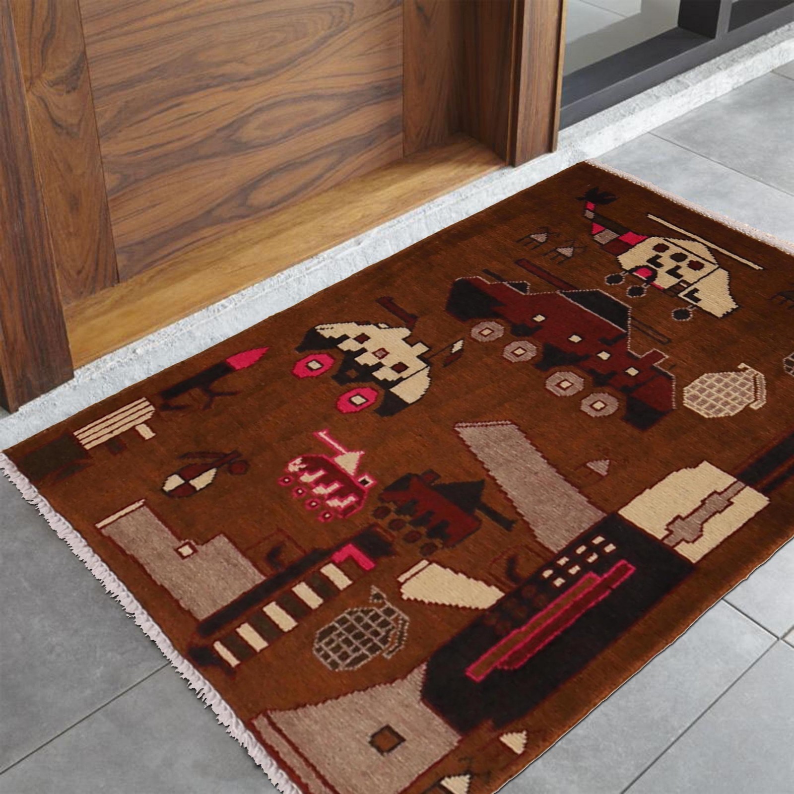 Afghan AK-47 War Rug Handmade Cultural Decor Carpet 2.8x2 ft gallery