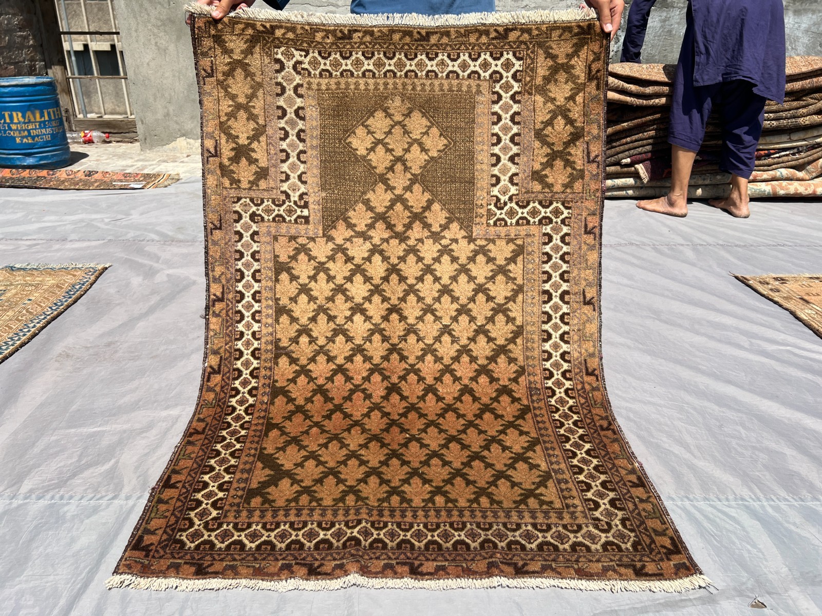 Antique Hand Knotted Terracotta Rug 3x5 ft Afghan Baluchi Geometric Muted Carpet gallery