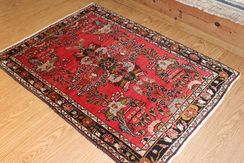 Handmade Lilihan Rug 3'7" x 5' Wool rug Red floral matches Heriz Sarouk Hamadan gallery