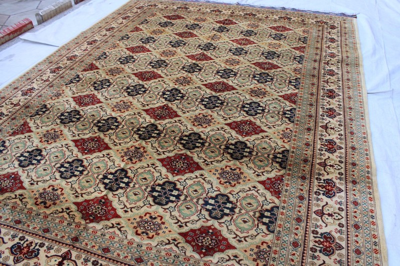 8x11ft Beige Floral Afghan Rug: Hand-Knotted Turkmen Wool gallery