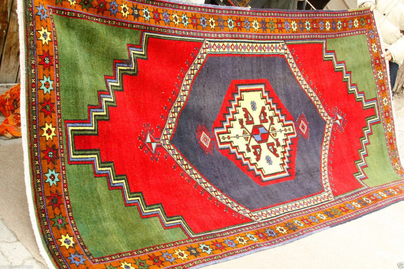 Large Cr1900-1939s Antique Multi-Colored Wool Pile Area Rug Turkey 5’2”x 9’3” gallery