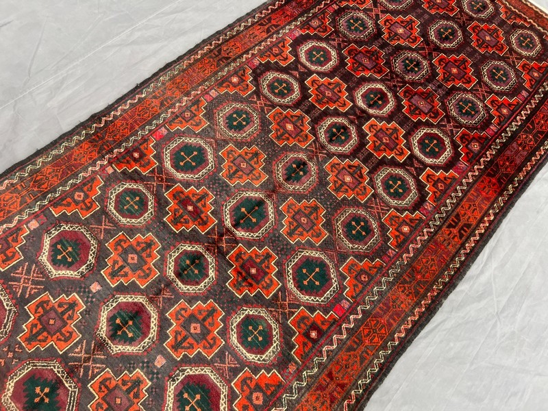 Vintage Caucasian Runner Rug 4'4x9'7 Red Green Handknotted Pillpai Tribal Carpet gallery