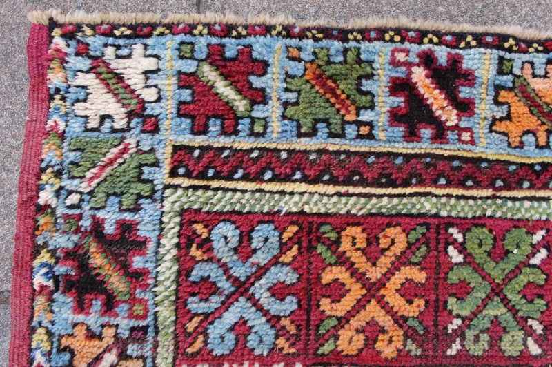 Vintage Worn Hand Made Traditional Oriental Wool Red Blue Large Rug 212x151cm gallery