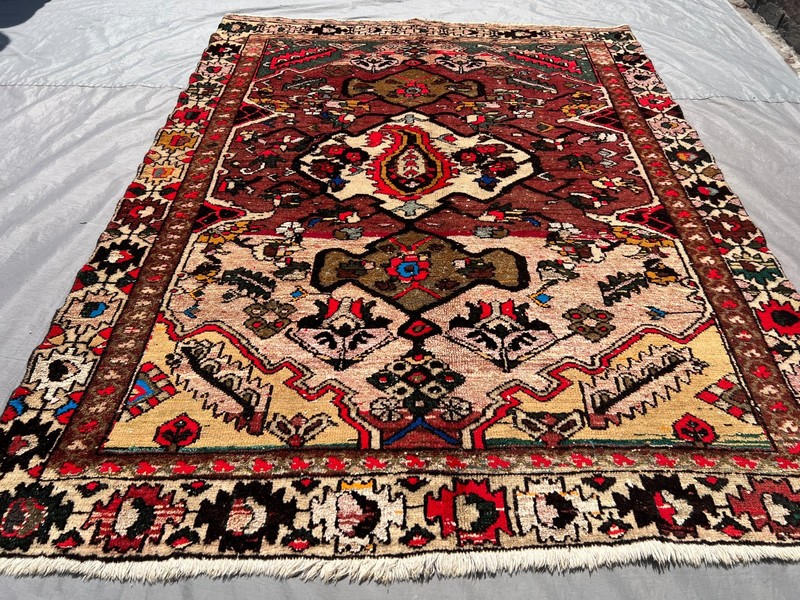 Terracotta Antique Caucasian Rug 5x7 ft Red Hand Knotted Geometric Faded Carpet gallery