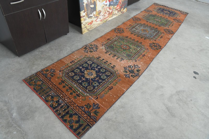 Oushak Runner Rugs Turkish Runner Hand-Knotted Carpet Vintage Rug 3 x 11 ft 429 gallery