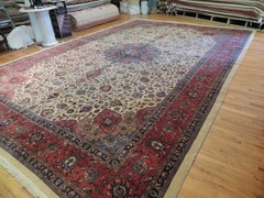 13×19 Oversize Antique Mashaad Oriental Area Rug Ivory Red wool RARE size