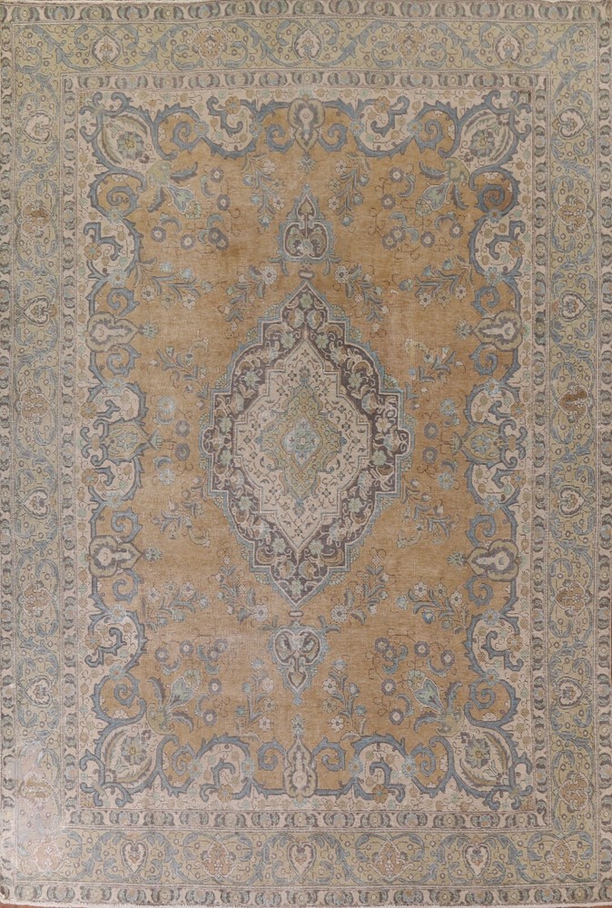 Traditional Vintage Distressed Area Rug 10x13 Hand-knotted Wool for Living Room