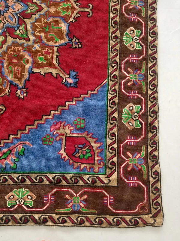 Vintage French Needlepoint Handmade Floral Multicolor Wool Rug Carpet 5.8x4.5ft gallery