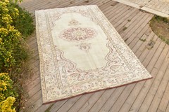 Oushak Turkey Rug 5×8 Vintage Beige Color Low Pile MedallionDesign Rug 158x252cm