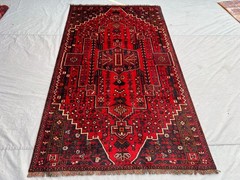 4’4×7’9 Ft Vintage Afghan Tribal Wool Handmade Red Geometric Medallion Area Rug