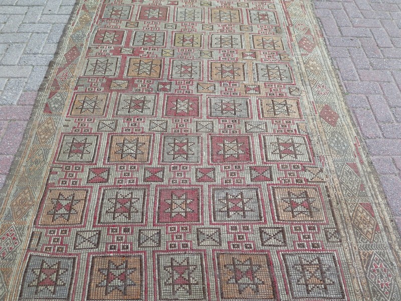 Star Motifs Pale Colors Home Decor Carpet, Vintage Turkish Nomads Rug 63"X105" gallery