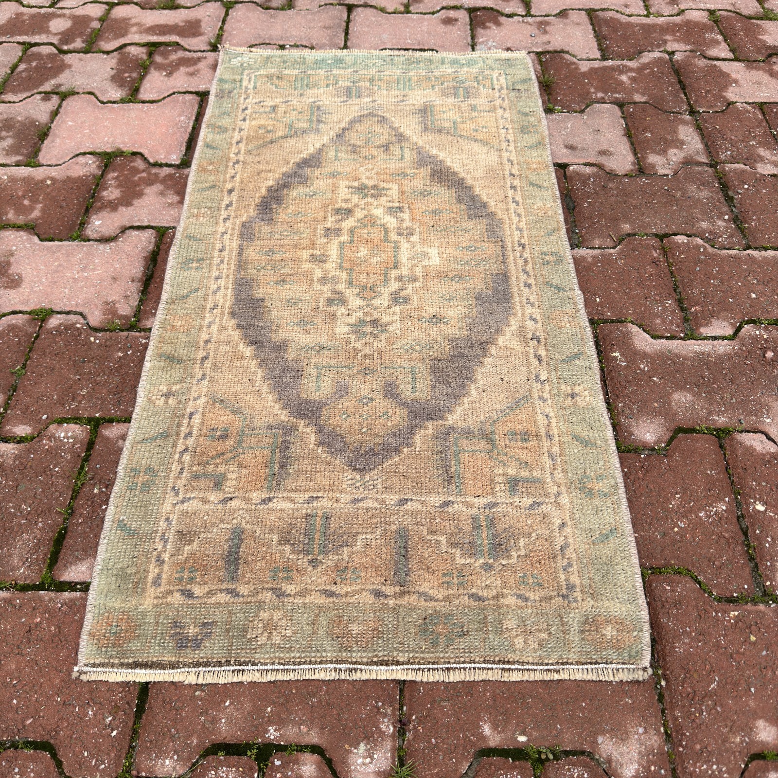 Faded Sage Taupe Turkish Wool Rug 1x3 ft Oriental Accent Rug Decor - Tariff Free gallery