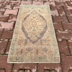 Faded Sage Taupe Turkish Wool Rug 1×3 ft Oriental Accent Rug Decor – Tariff Free