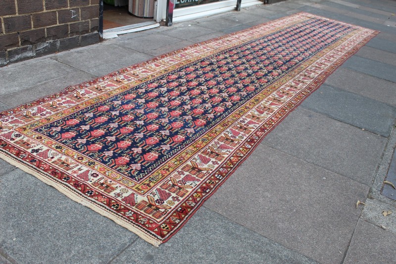 Antique Hand Made Traditional Oriental Wool Blue Long Corridor Runner 502x113cm gallery