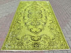 Vintage Rug, Area Rugs, Handmade Carpet, Green Overdyed Rug, Wool Rug 61″x105″