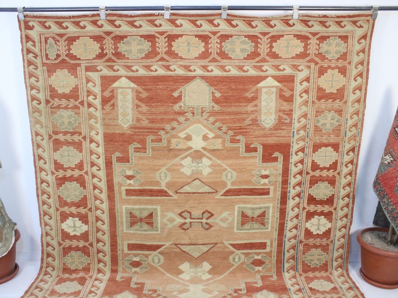 7x9 Red Orange Large Area Rug, Handmade Turkish Rug, Wool Rug, 7.3x8.7 Ft gallery