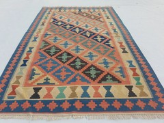 Distressed Vintage Traditional Handmade Afghan Wool Blue Kilim 5.4×3.4ft