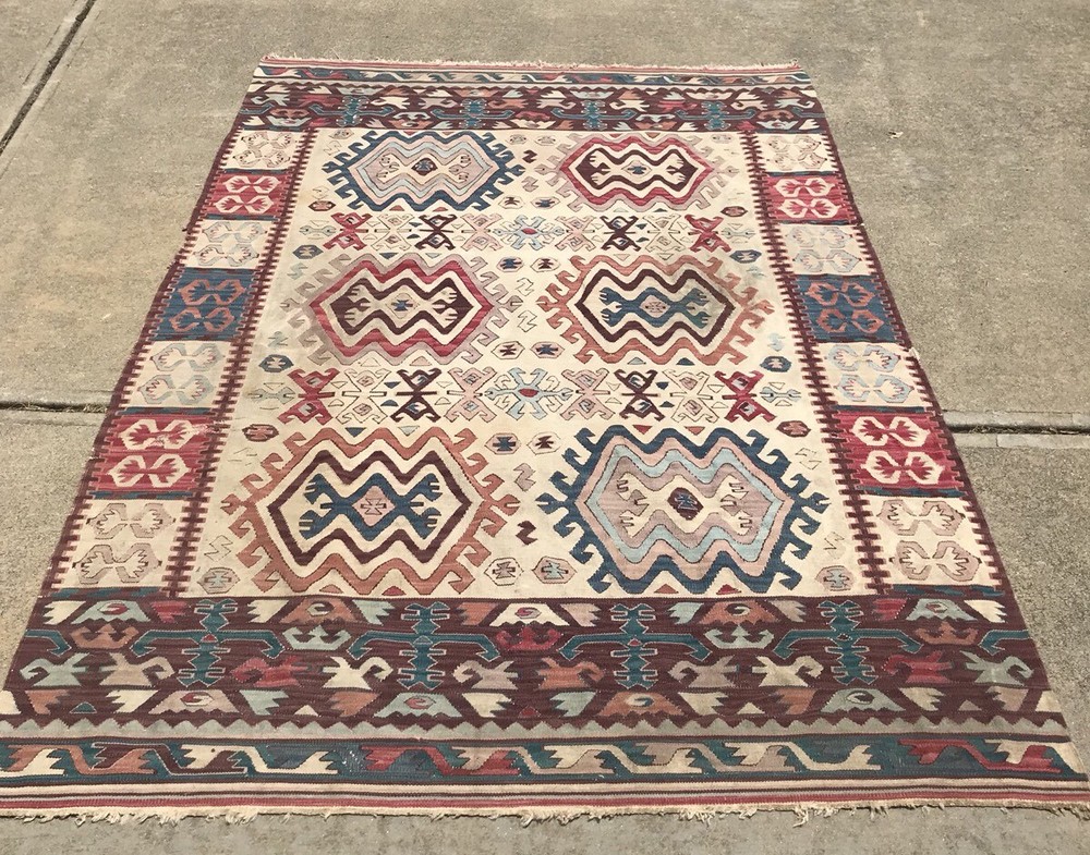 Antique Turkish Yuncu Kilim Handmade Wool Western Anatolia Rug - 6’ x 8’-4”