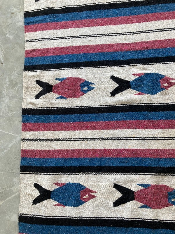Vintage Handmade Mexican Pictorial Wool Kilim Rug Carpet 202x113 cm gallery