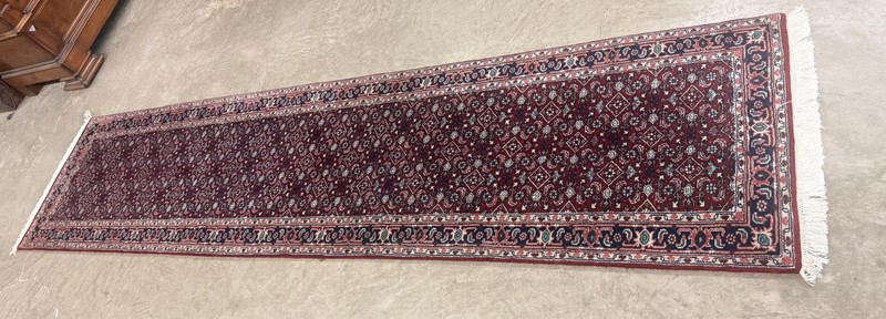 Vintage Hand-Knotted Bokhara Wool Runner Rug Red & Navy Oriental Hall Runner 11' gallery