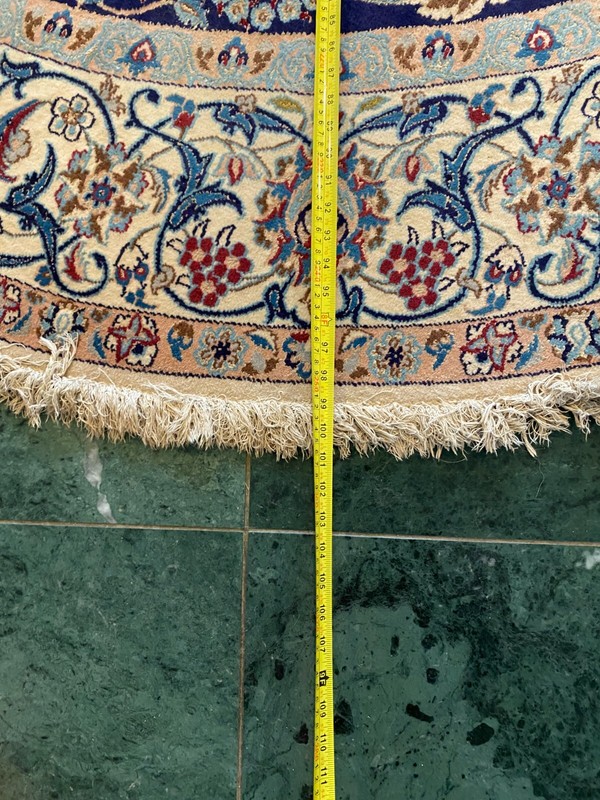 Hand Knotted Navy Blue Nain with Wool & Silk Oriental Rug (7'9" x 7'9") gallery