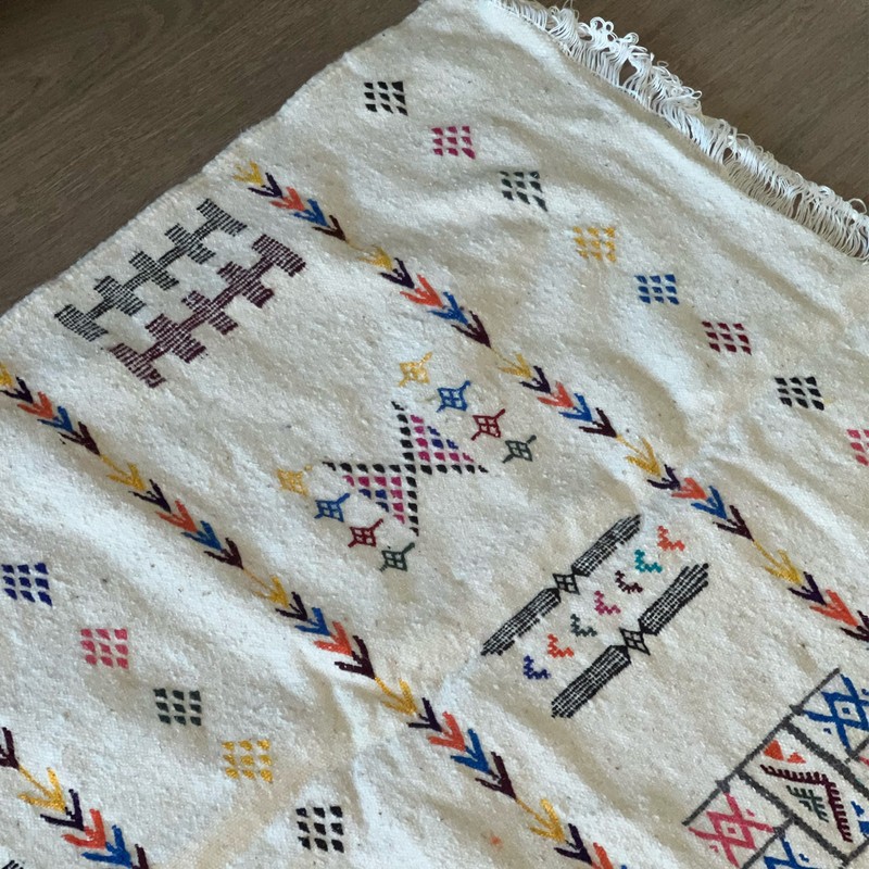 Algerian Traditional Berber Rug for living room - White w/ Colors gallery