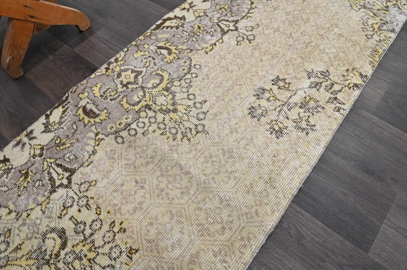 Vintage Turkish Runner Rug 2x10ft Wool Anatolian Handmade Hallway Oushak BEIGE gallery