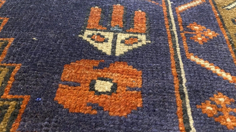 Bohemian Antique 1939s Wool Pile Natural Color Nagorno-Karabahk Rug 9’1”x4’7’’ gallery