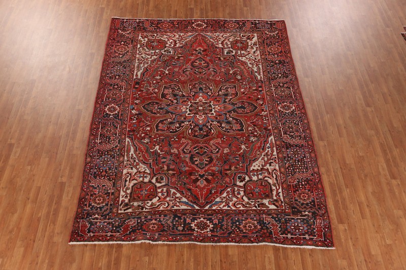 Vintage Traditional Handmade Wool Heriz Area Rug 9x11 ft Living Room Red Carpet gallery