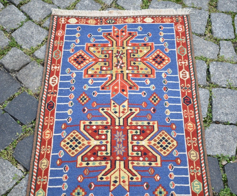 Caucasian Soumak Rug 20'' x 77'' Rahrah Runner Rug Organic Wool Kitchen Wool Rug gallery