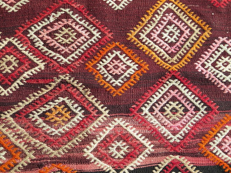 Antique Turkish Tribal Kilim Wool Area Rugs, Large Floor Carpet Teppich 69"x107" gallery