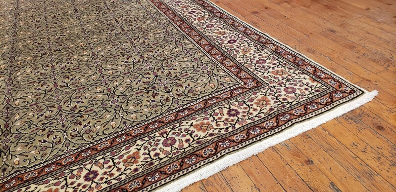 Exquisite Cr1930-1939s Antique Wool Pile Floral Patterned Bunyan Rug 6'4"×9'8" gallery