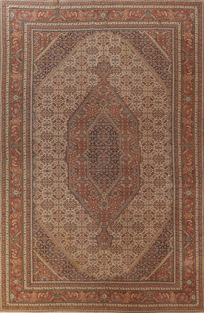 Pre-1900 Handmade Ivory Antique Rug 9x13 Dining Room Geometric Classic Carpet