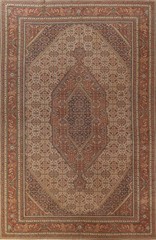 Pre-1900 Handmade Ivory Antique Rug 9×13 Dining Room Geometric Classic Carpet