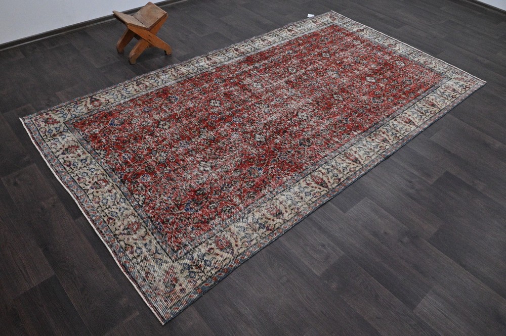Oushak Turkish Vintage Rug 5x9 Kilim Rug Anatolian Handmade Boho Decor RED
