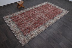 Oushak Turkish Vintage Rug 5×9 Kilim Rug Anatolian Handmade Boho Decor RED
