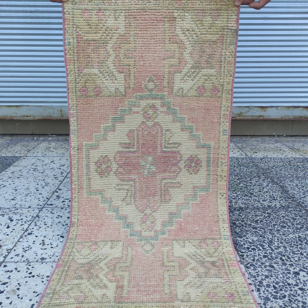 Pastel 2x3 Turkish Vintage Small Rug Handmade 46 x 93 cm Bath Mat 1.51 x 3.05 ft