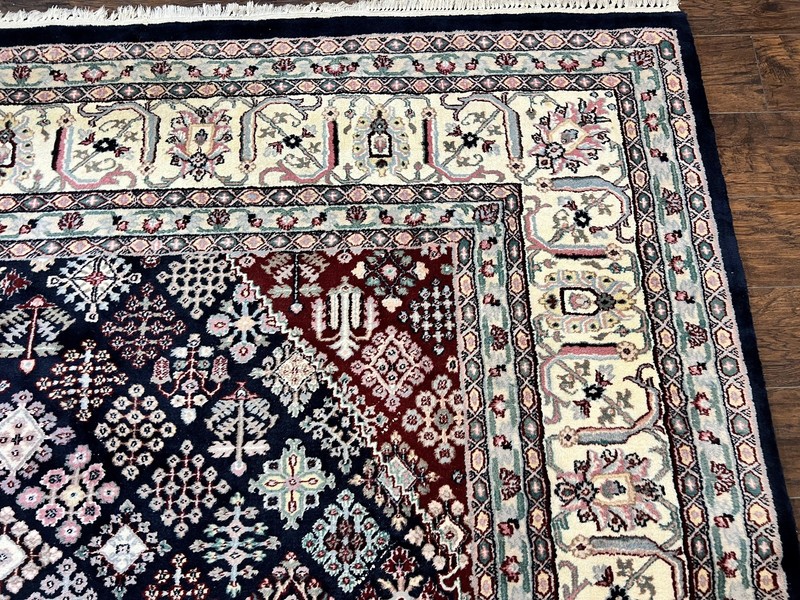 Large Oriental Rug 10x14 Wool Handmade Vintage Carpet Navy Blue Ivory Medallion gallery