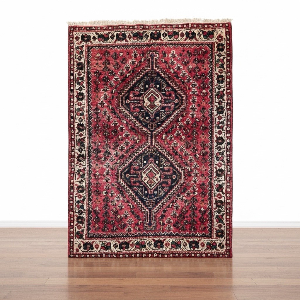 Vintage Tribal Wool Rug Red Medallion Style Hand Knotted 150x110cm gallery