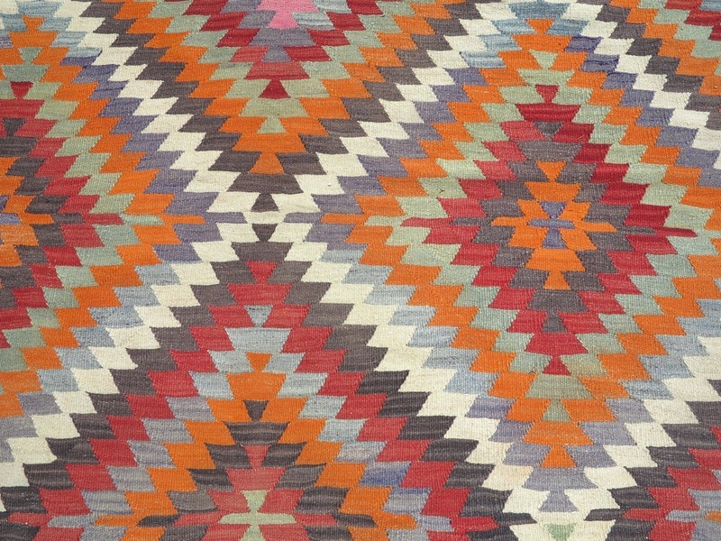 Turkish Kilim Antique Rug Geometric Design Wool Rug 73,6"x151,1" Area Rug Carpet gallery