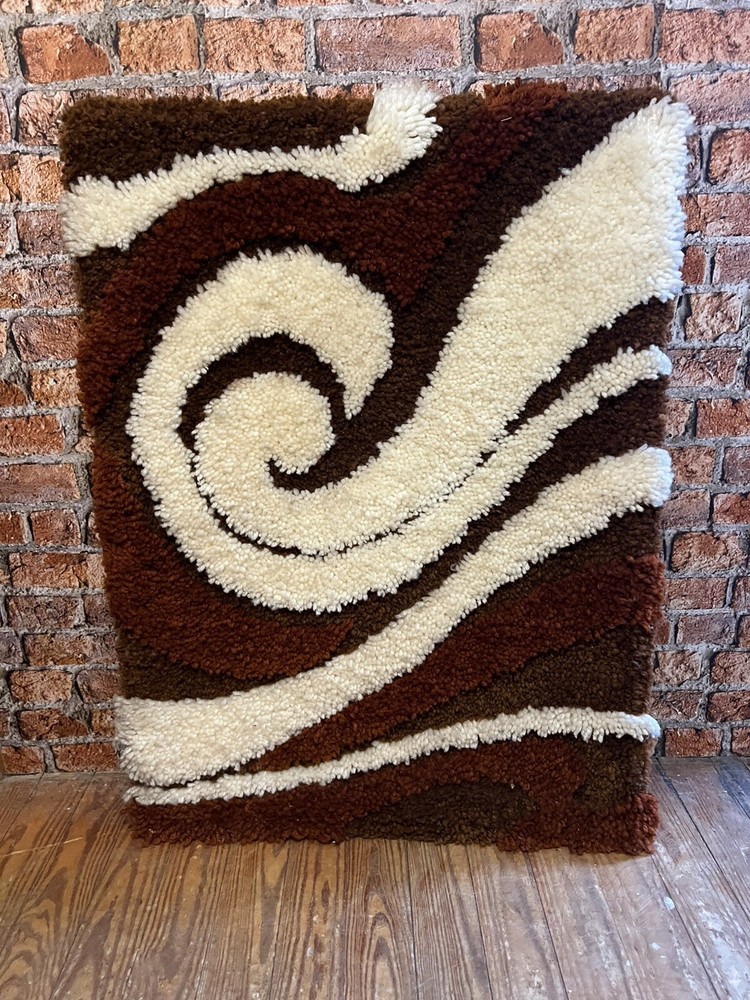 Vintage Framed Scandinavian Mid Century Danish Rya Rug Polish Rug Shaggy Rug