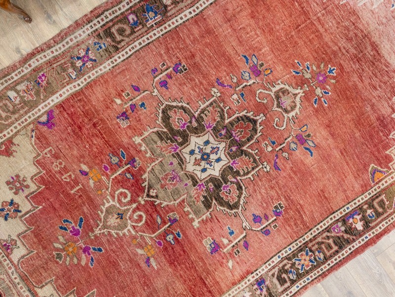 Large Vintage Turkish Kars Oushak Rug -Boho Rustic Hand-Knotted Wool 7x11.5 ft gallery