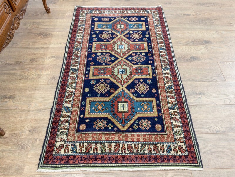 Vintage Turkish rug - Vintage Oushak carpet in blue, red and green - 2.9x5 feet gallery