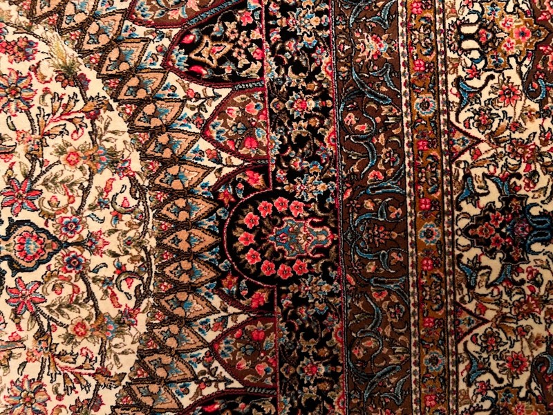Turkish Silk Rug 3 ft x 5 ft Medallion, Pink and Ivory, Fine, Bamboo Silk gallery