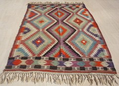Turkish Kilim Rug 5×7.5, Classic Geometric Kilim Rug 5×7, Kelim Rug 61″ x 91″