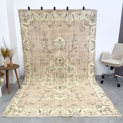 6×10 Beige PinkVintage Area Rug, Turkish Oushak Rug, Handwoven Wool, Home Decor