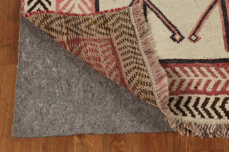 Vintage Ivory Wool Hand-knotted 9 ft Geometric Gabbeh Runner Rug 4x9 Carpet gallery
