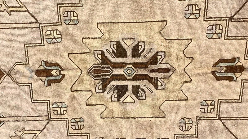 Antique 1939's Muted Colors Bohemian Oushak Nagorno-Karabahk Area Rug 4’7’8’7” gallery