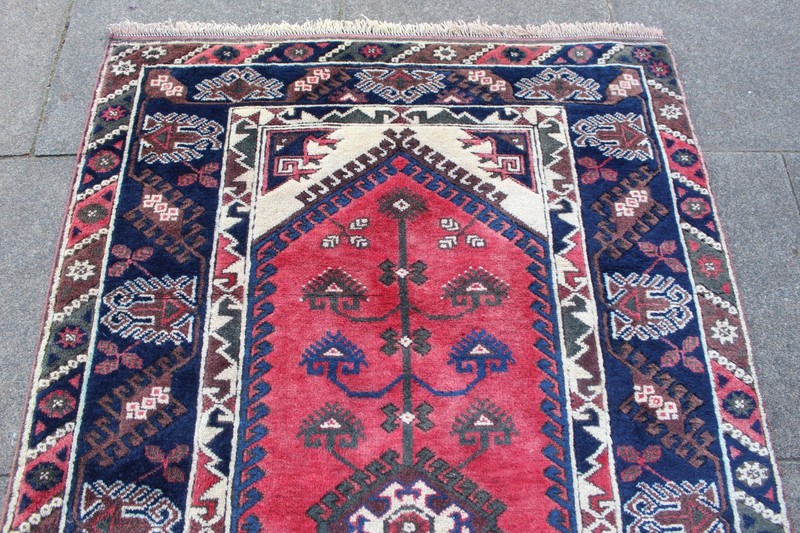Vintage Hand Made Traditional Rug Oriental Wool Red Blue Large Rug 200x132cm gallery